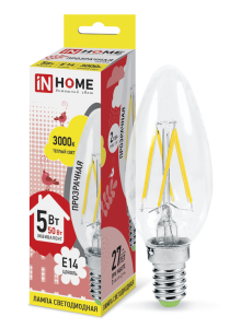 Лампа светодиодная LED-СВЕЧА-deco 5Вт 230В Е14 3000К 450Лм прозрачная IN HOME