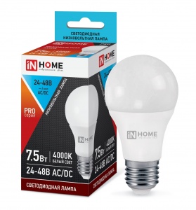 Лампа светодиодная низковольтная LED-МО-PRO 7,5Вт 24-48В Е27 4000К 600Лм IN HOME