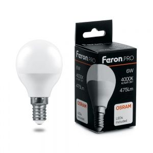 Лампа светодиодная,  (7.5W) 230V E14 2700K G45, LB-1407 FERON