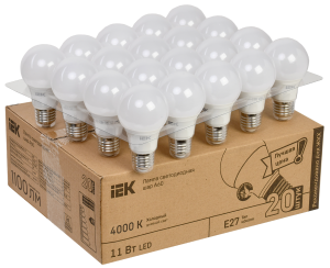 Лампа LED A60 шар 11Вт 230В 4000К E27 (20шт/жкхпак) IEK