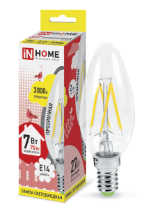 Лампа светодиодная LED-СВЕЧА-deco 7Вт 230В Е14 3000К ТЕПЛЫЙ 810Лм прозрачная IN HOME