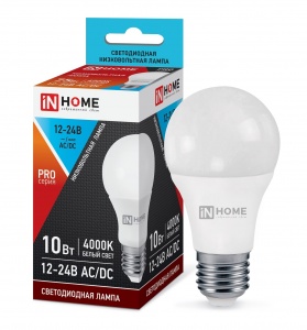 Лампа светодиодная низковольтная LED-МО-PRO 10Вт 12-24В Е27 4000К  800Лм IN HOME