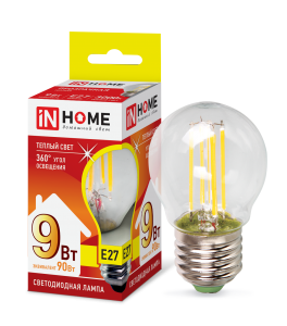 Лампа светодиодная LED-ШАР-deco 9Вт 230В Е27 3000К 810Лм прозрачная IN HOME