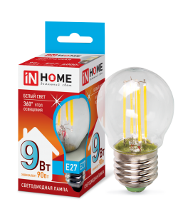 Лампа светодиодная LED-ШАР-deco 9Вт 230В Е27 4000К 810Лм прозрачная IN HOME