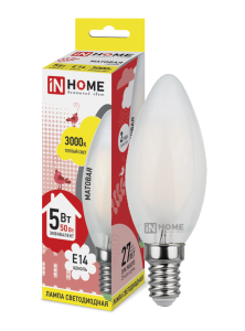 Лампа светодиодная LED-СВЕЧА-deco 5Вт 230В Е14 3000К 450Лм матовая IN HOME