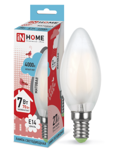 Лампа светодиодная LED-СВЕЧА-deco 7Вт 230В Е14 4000К 630Лм матовая IN HOME