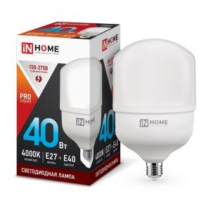Лампа светодиодная LED-HP-PRO 40Вт 230В Е27 с адаптером E40 4000К БЕЛЫЙ СВЕТ 3600Лм IN HOME