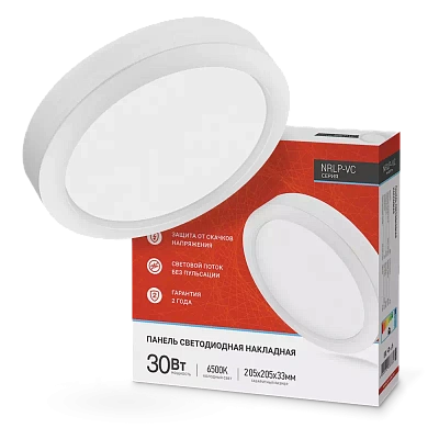 Панель LED накладная круглая NRLP-VC 30Вт 230В 6500К 2400лм 205мм белая IP40 IN HOME