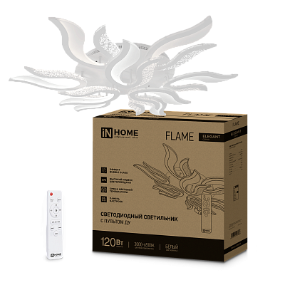 Светильник сд ELEGANT FLAME 120Вт 230В 3000-6500K 8400Лм 1035х895х120мм c пультом ДУ белый IN HOME