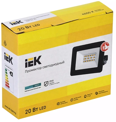 Прожектор светодиодный СДО 06-20 IP65 4000K черный IEK