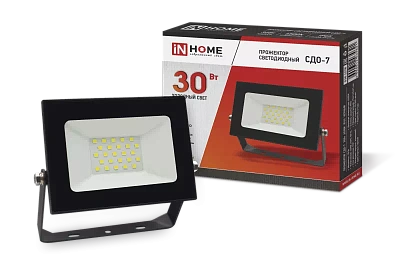 Прожектор светодиодный СДО-7 30Вт 230В 6500К IP65 черный IN HOME
