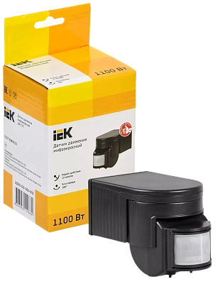 Датчик движения ДД-012 1100Вт 180град 12м IP44 черный IEK