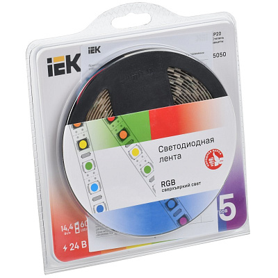 Лента светодиодная 5м LSR-5050RGB60-14,4-IP20-24В IEK
