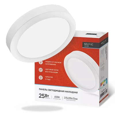 Панель LED накладная круглая NRLP-VC 25Вт 230В 6500К 2000лм 205мм белая IP40 IN HOME