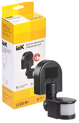 Датчик движения ДД-008 1100Вт 180град 12м IP44 черный IEK