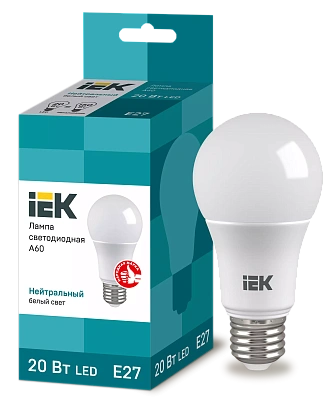 Лампа светодиодная A60 шар 20Вт 230В 4000К E27 IEK