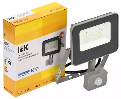 Прожектор светодиодный СДО 07-20Д с датчиком движения IP54 серый IEK