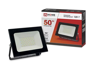 Прожектор светодиодный СДО-7 50Вт 230В 6500К IP65 черный IN HOME