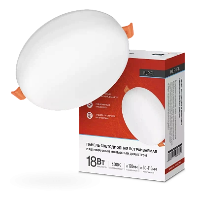 Панель LED встраиваемая безрам RLP-FL 18Вт 230В 6500К 1260Лм 120мм с рег. монтаж. 50-110мм IN HOME