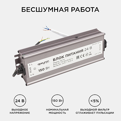 03-114 Блок питания 24В 150Вт, импульсный, IP67, 175-265В, 6,25А APEYRON