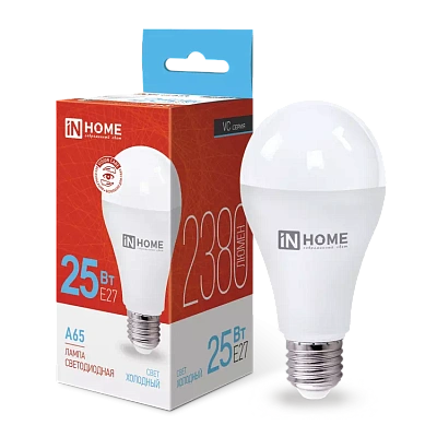 Лампа светодиодная LED-A65-VC 25Вт 230В Е27 6500К ХОЛОДНЫЙ 2380Лм IN HOME